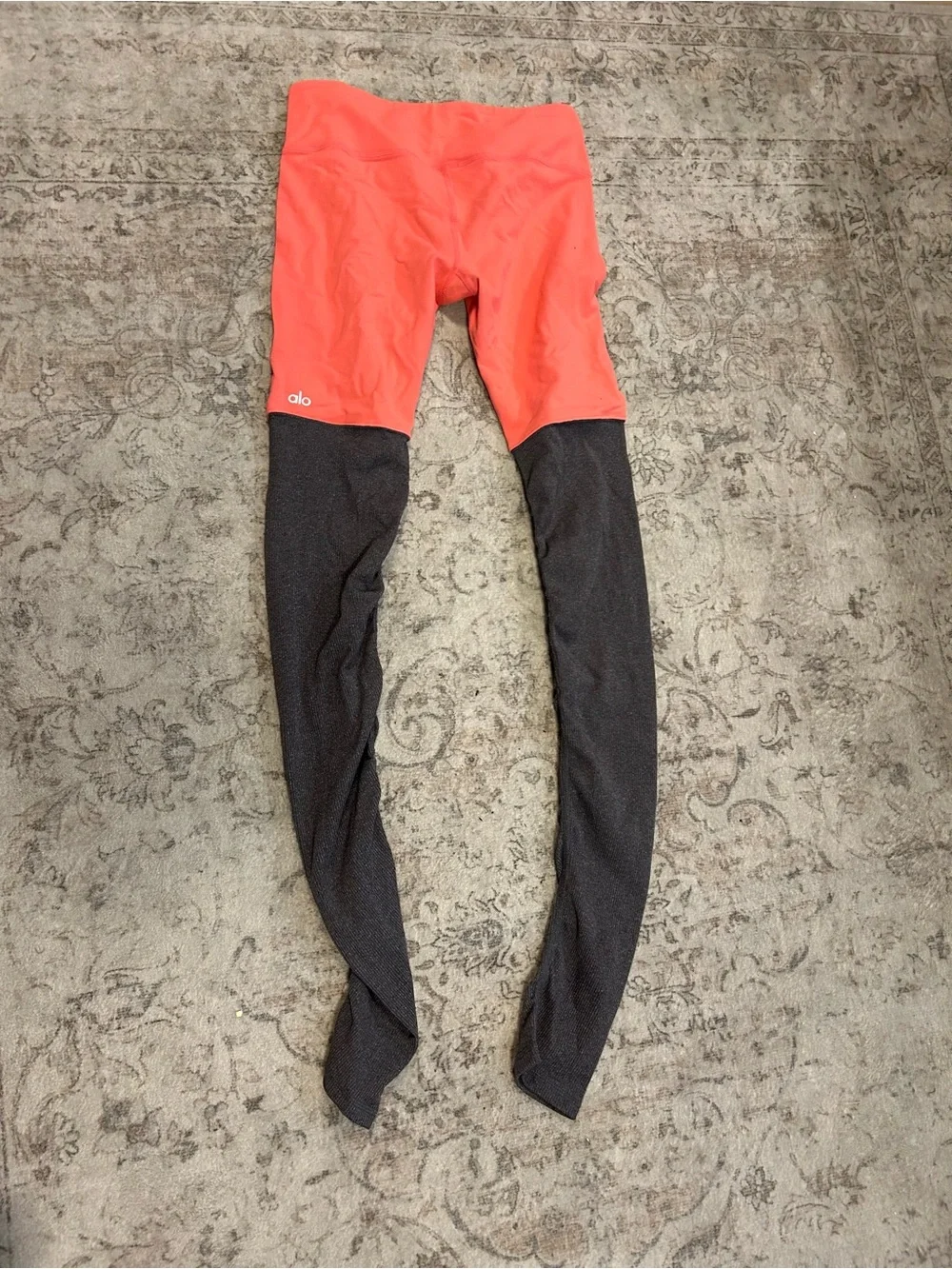ALO Yoga Two-Tone Coral and Charcoal Leggings